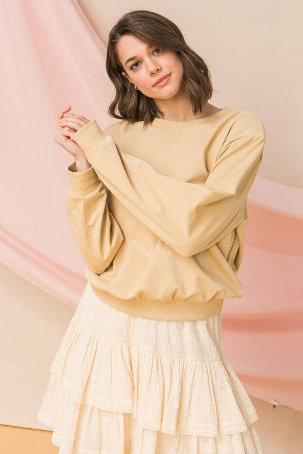 FLYING TOMATO - A sweatshirt top-AT2106: TAN / SMALL