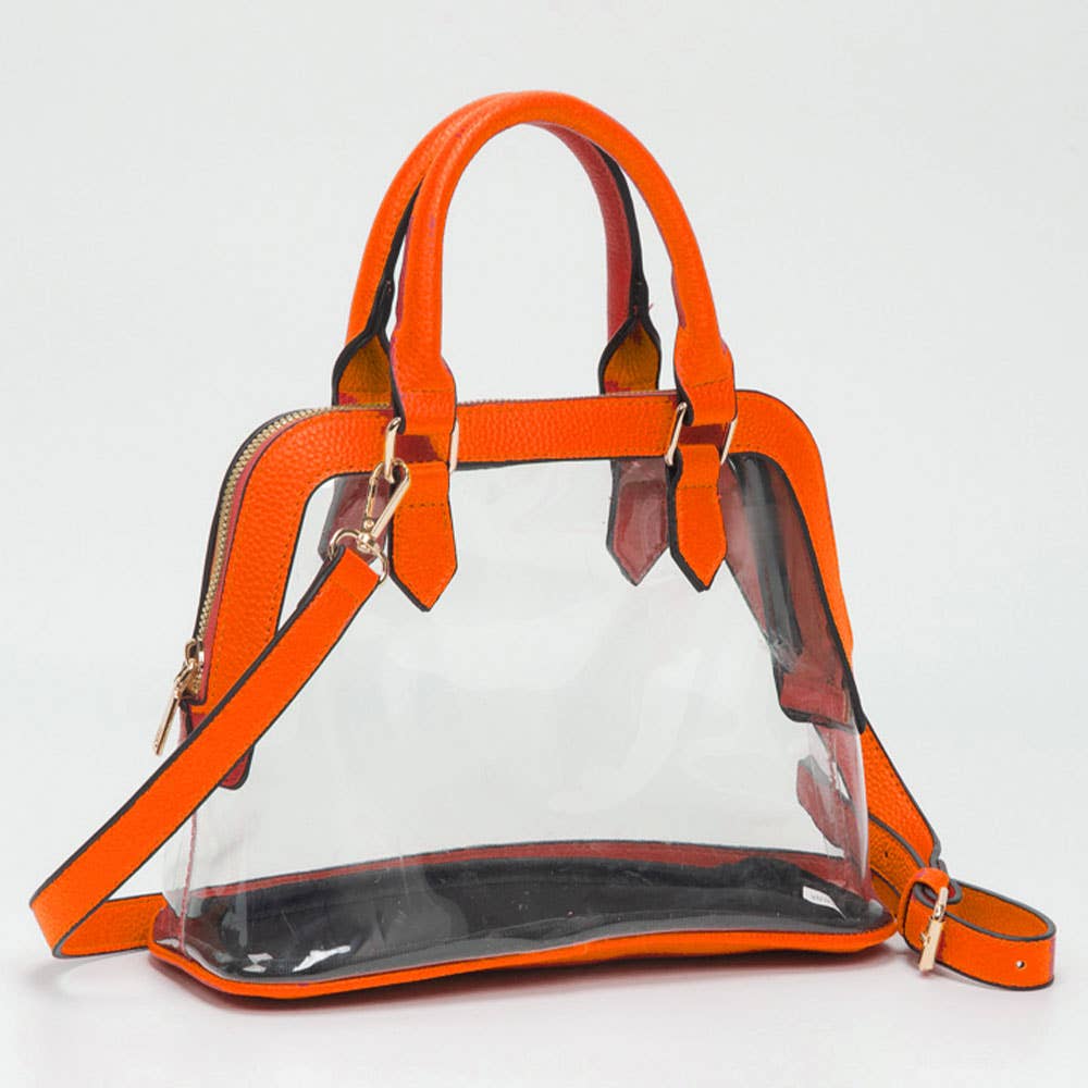 Sensibling Corp. - Faux Leather Trim Transparent Structured Top Handle Handbag / Crossbody Bag: Clear,Leopard