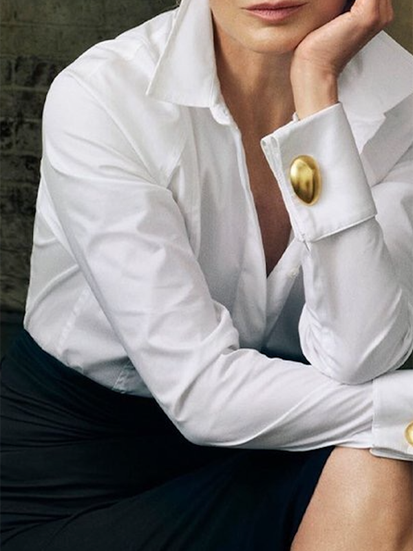 Sheer Trend - Long Sleeves Loose Buttoned Solid Color Lapel Blouses&Shirts Tops: WHITE / S