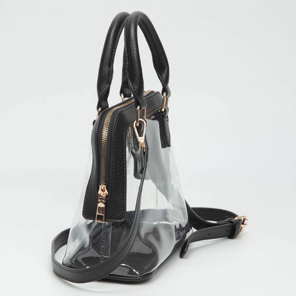 Sensibling Corp. - Faux Leather Trim Transparent Structured Top Handle Handbag / Crossbody Bag: Clear,Leopard
