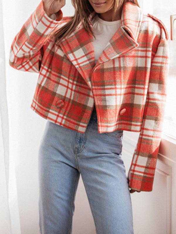 UZ Store - Long Sleeves Loose Plaid Split-Joint Peter Pan Collar Jackets&Coats: GREEN