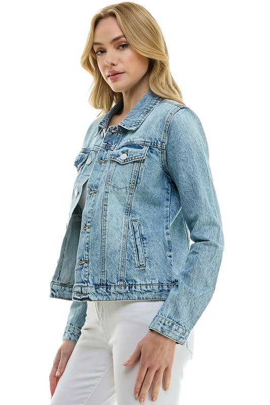 BLUE AGE - LADY CASUAL COTTON DENIM JEAN JACKET (OPEN PACK): Olive / 100% Cotton / M