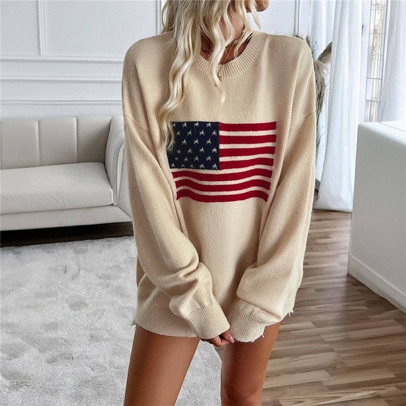 UZ Wholesale Store - Loose Fit Color Block Casual Pullover Sweater: LIGHT BLUE / M