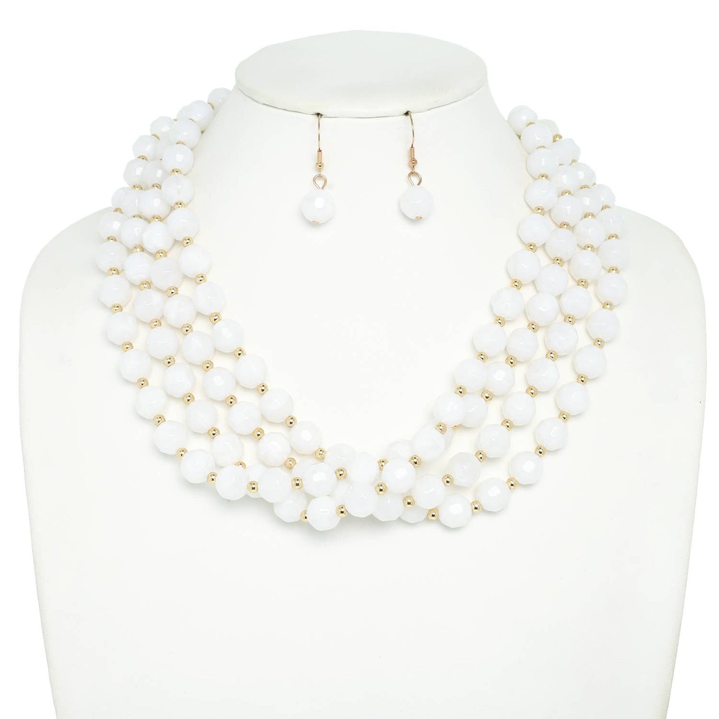 SP Sophia Collection - Multi Strand Natural Gemstone Beaded Necklace Set: White