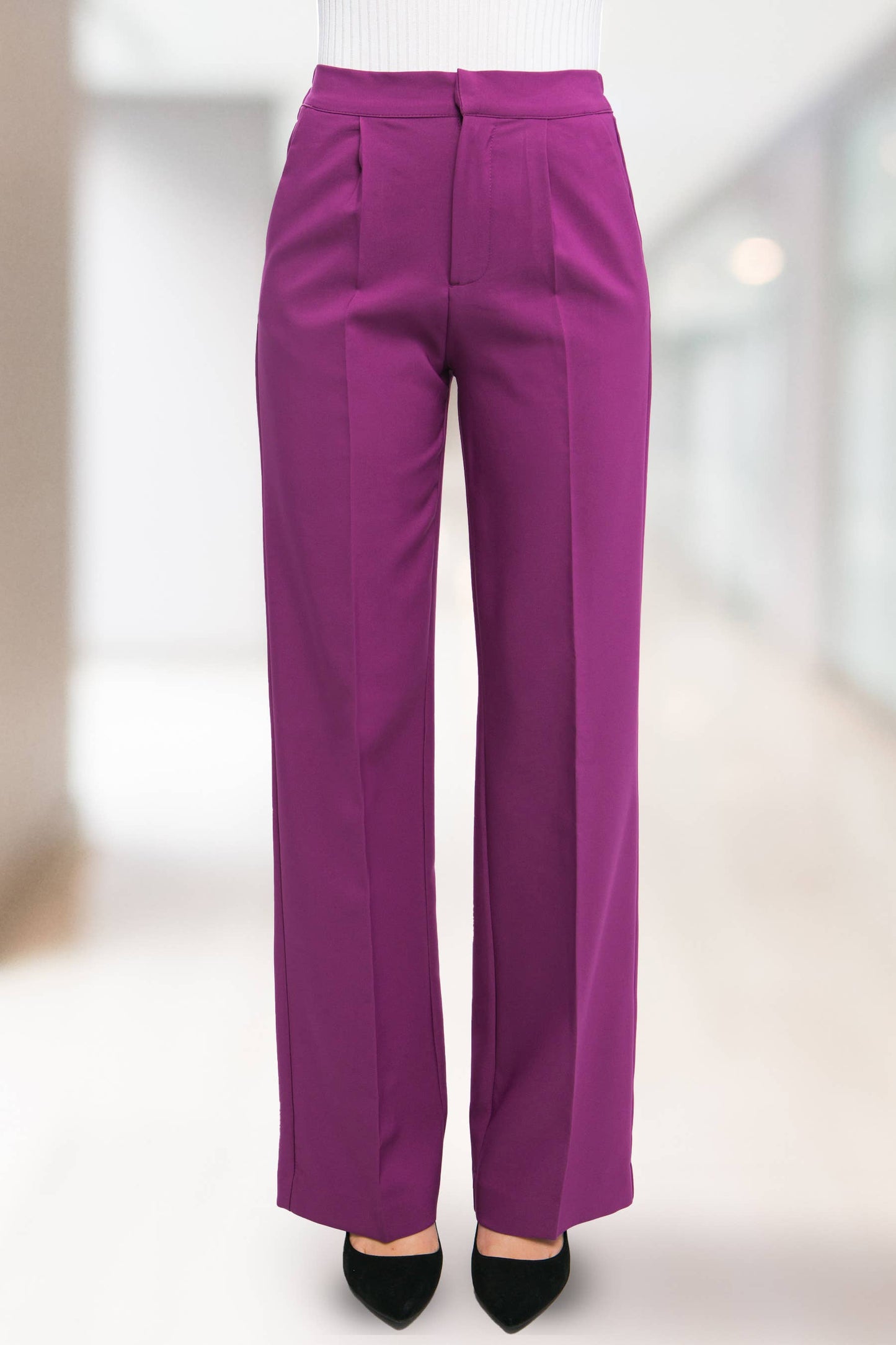42POPS - ",...SI-25289 Regular-Fit Dress Pants w/ Elastic Back: Black-159548 / M