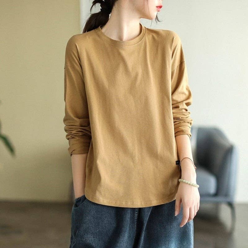 UZ Wholesale Store - Basic Long Sleeve T-Shirt with Hollow Out Round Neck: BLACK / 4XL