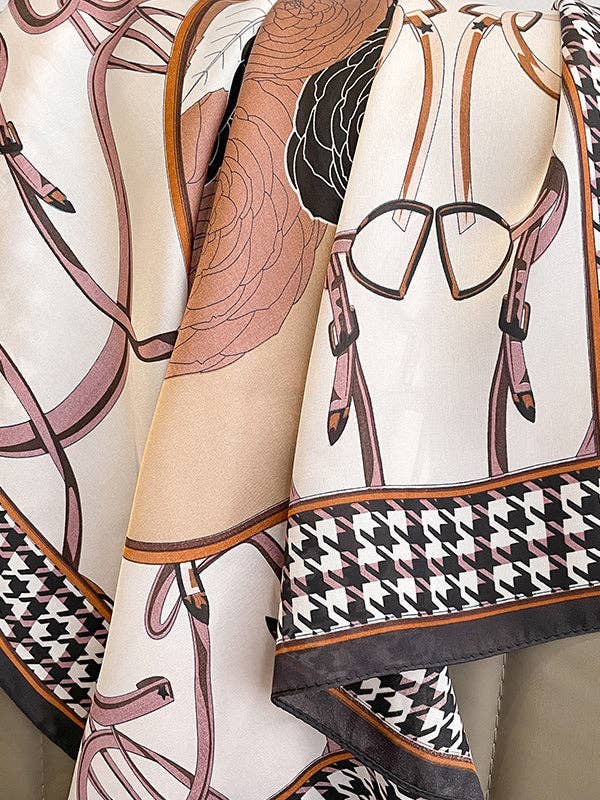 U.Z. Flower Print Houndstooth Scarf: PURPLE