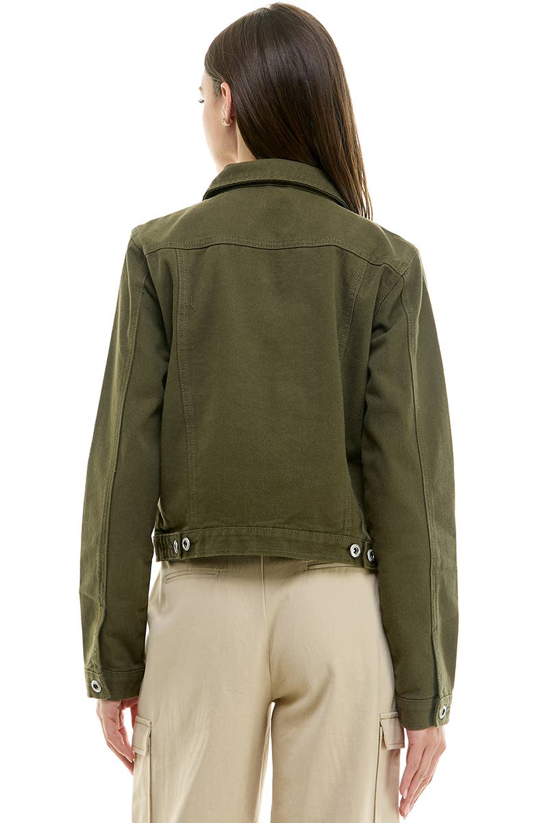 BLUE AGE - LADY CASUAL COTTON DENIM JEAN JACKET (OPEN PACK): Olive / 100% Cotton / M