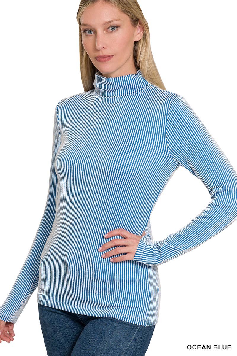 42POPS - 'Ribbed Turtle neck Top As shown: OCEAN BLUE-158159 / L