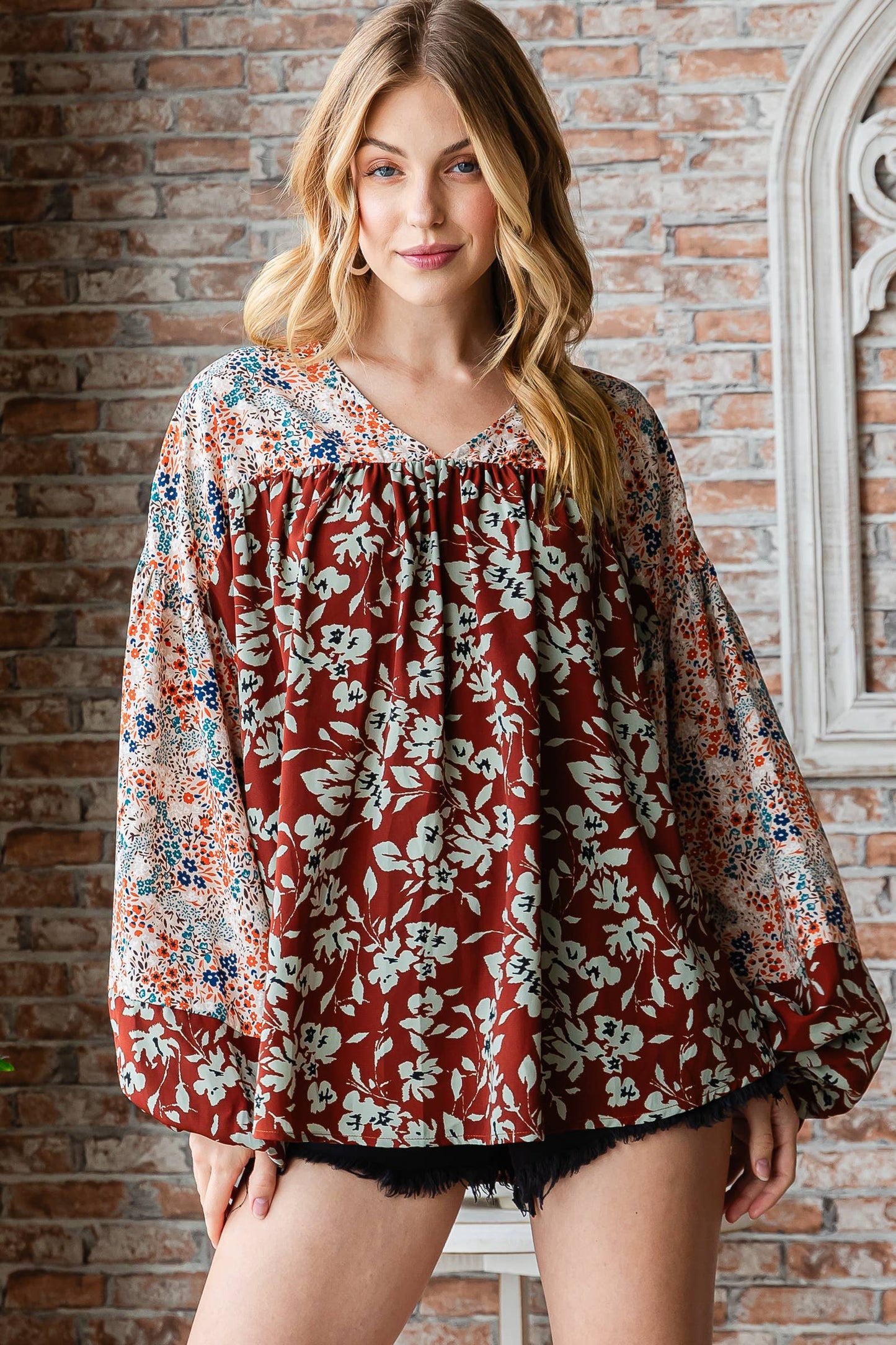Nicabel V-neck blouse-LT10792A: Rust / Contemporary