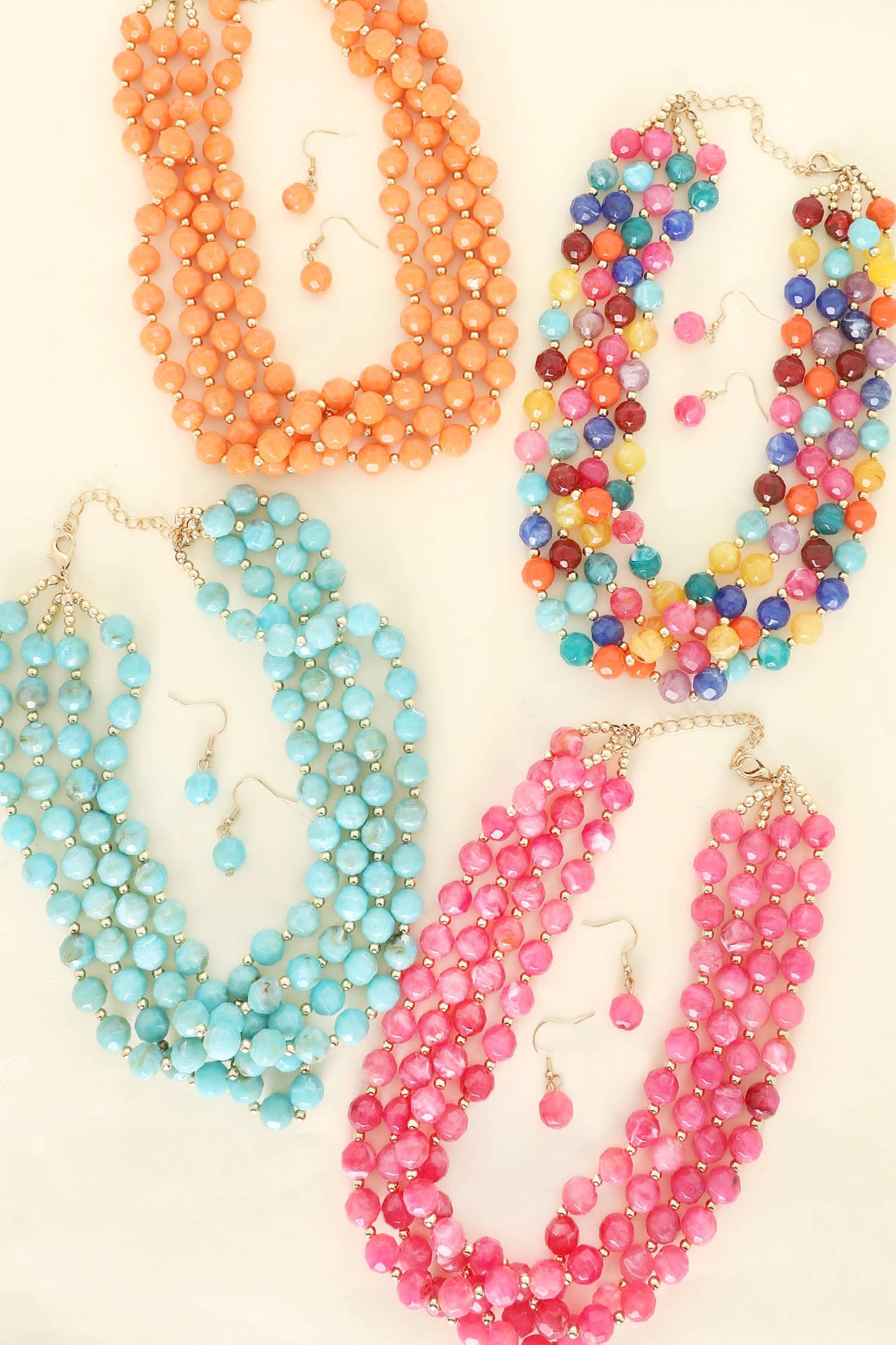 SP Sophia Collection - Multi Strand Natural Gemstone Beaded Necklace Set: White