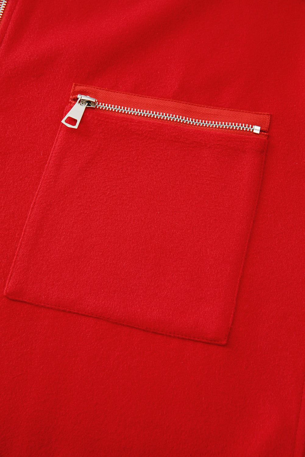Fiery Red Solid Color Casual Zipper Hooded Jacket