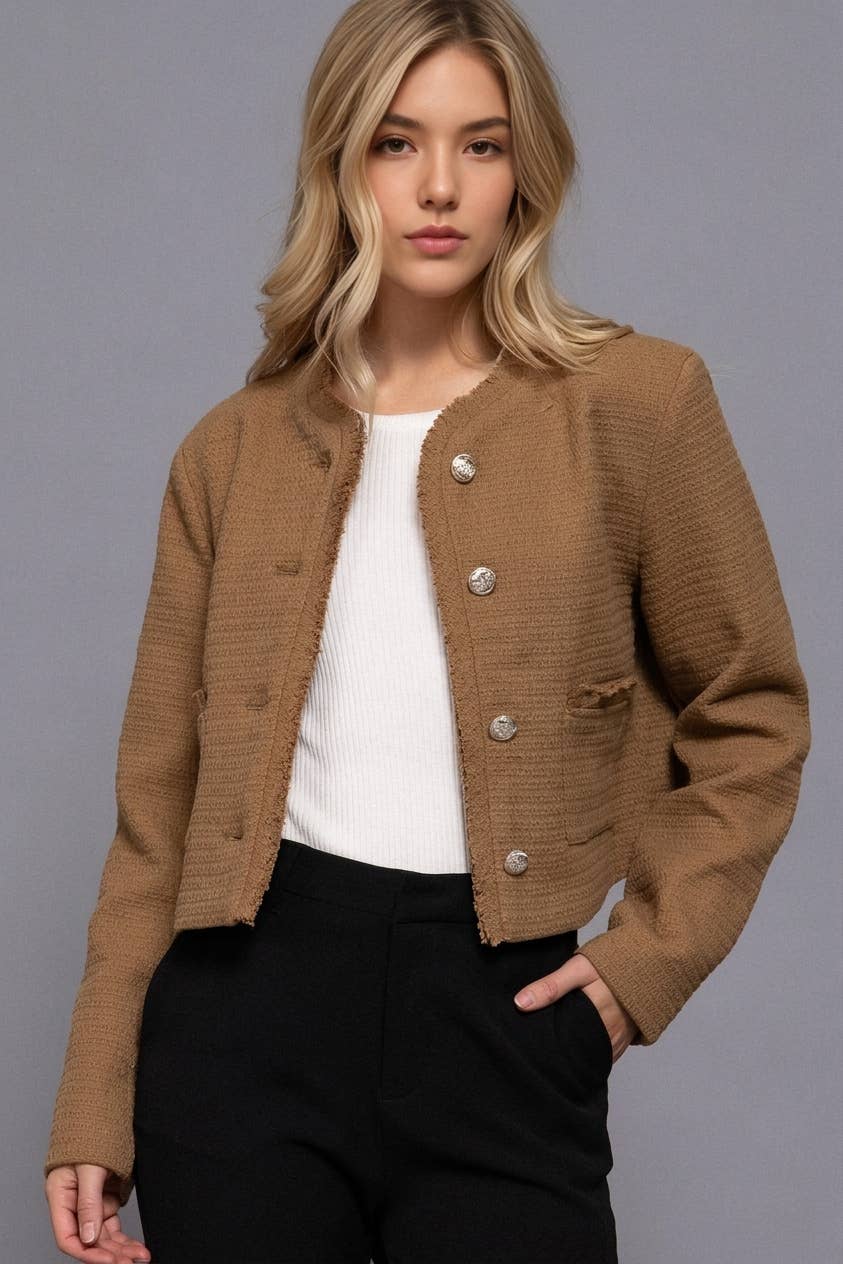42POPS -  Button Down Tweed Jacket: RED