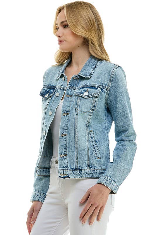 BLUE AGE - LADY CASUAL COTTON DENIM JEAN JACKET (OPEN PACK): Olive / 100% Cotton / S