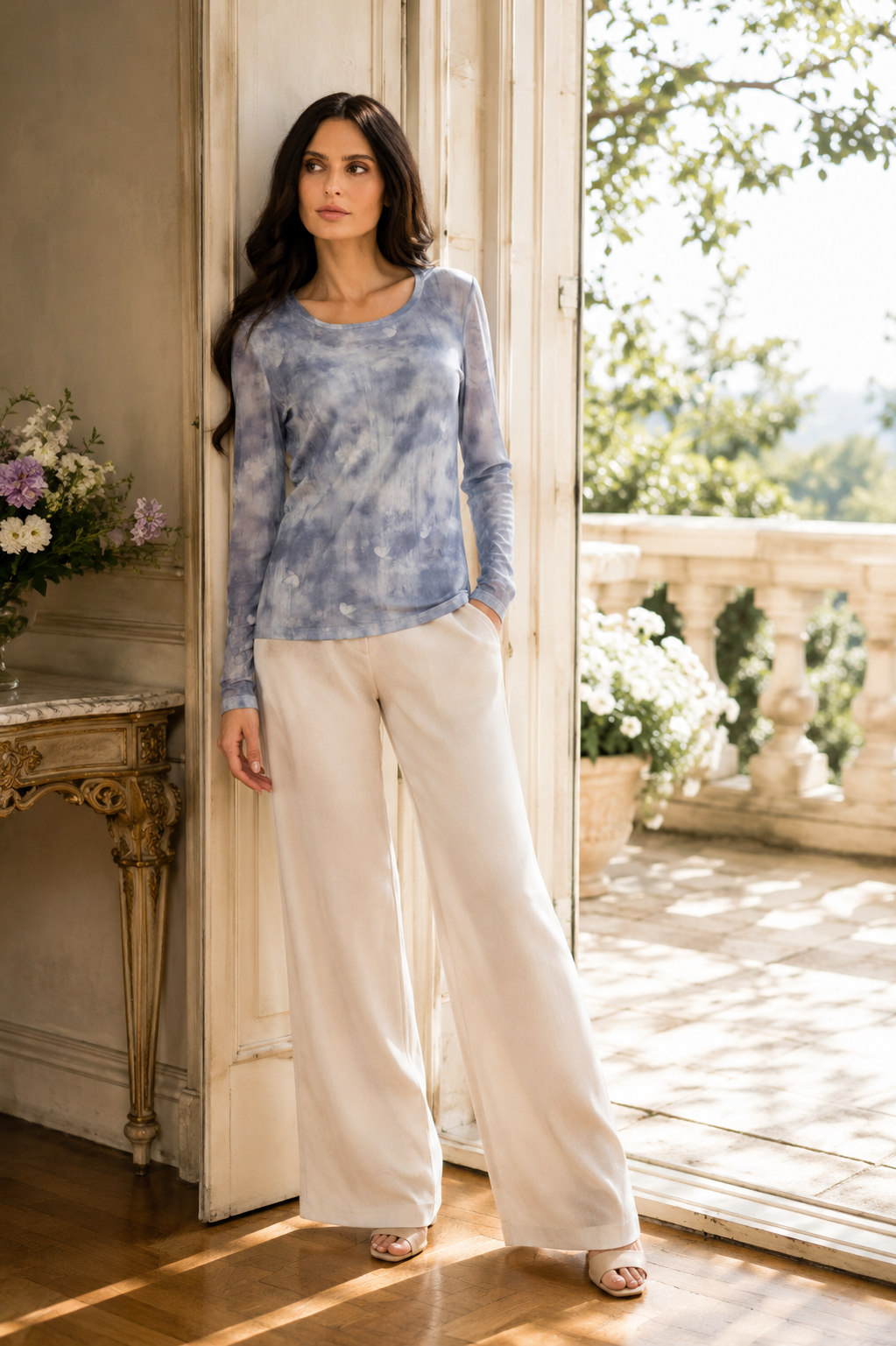 Adore - 90452-A1 Cloud Wash Long Sleeve Mesh Top: S