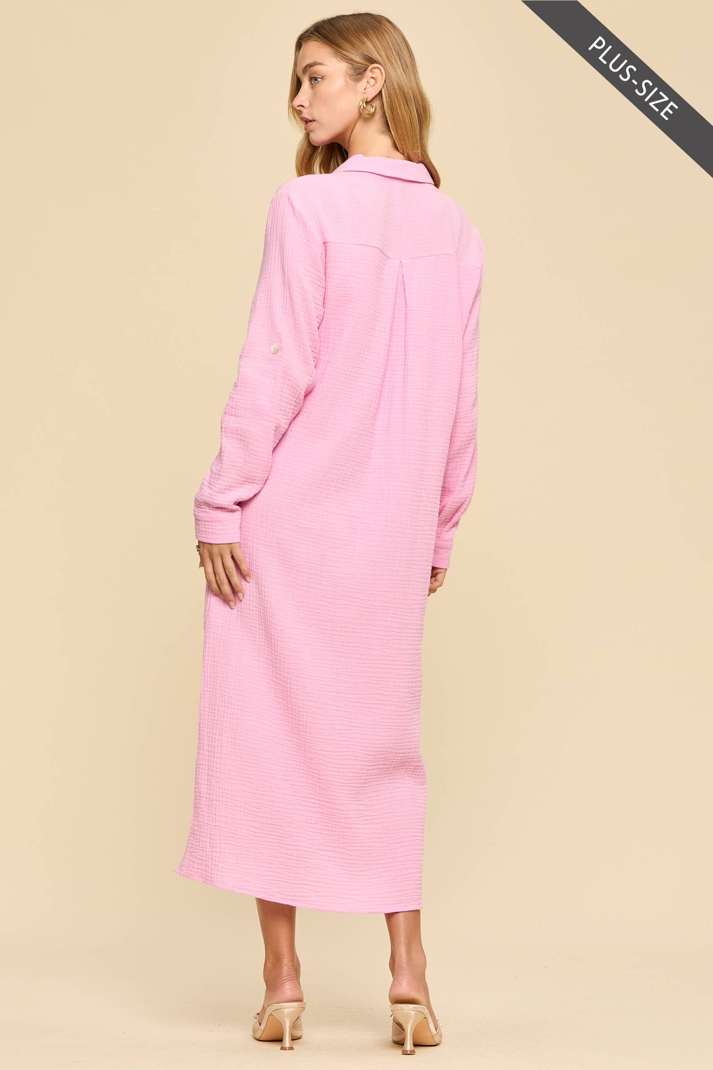 Dear Scarlett  Breathable Cotton Button-Down Duster: PEACH SORBET