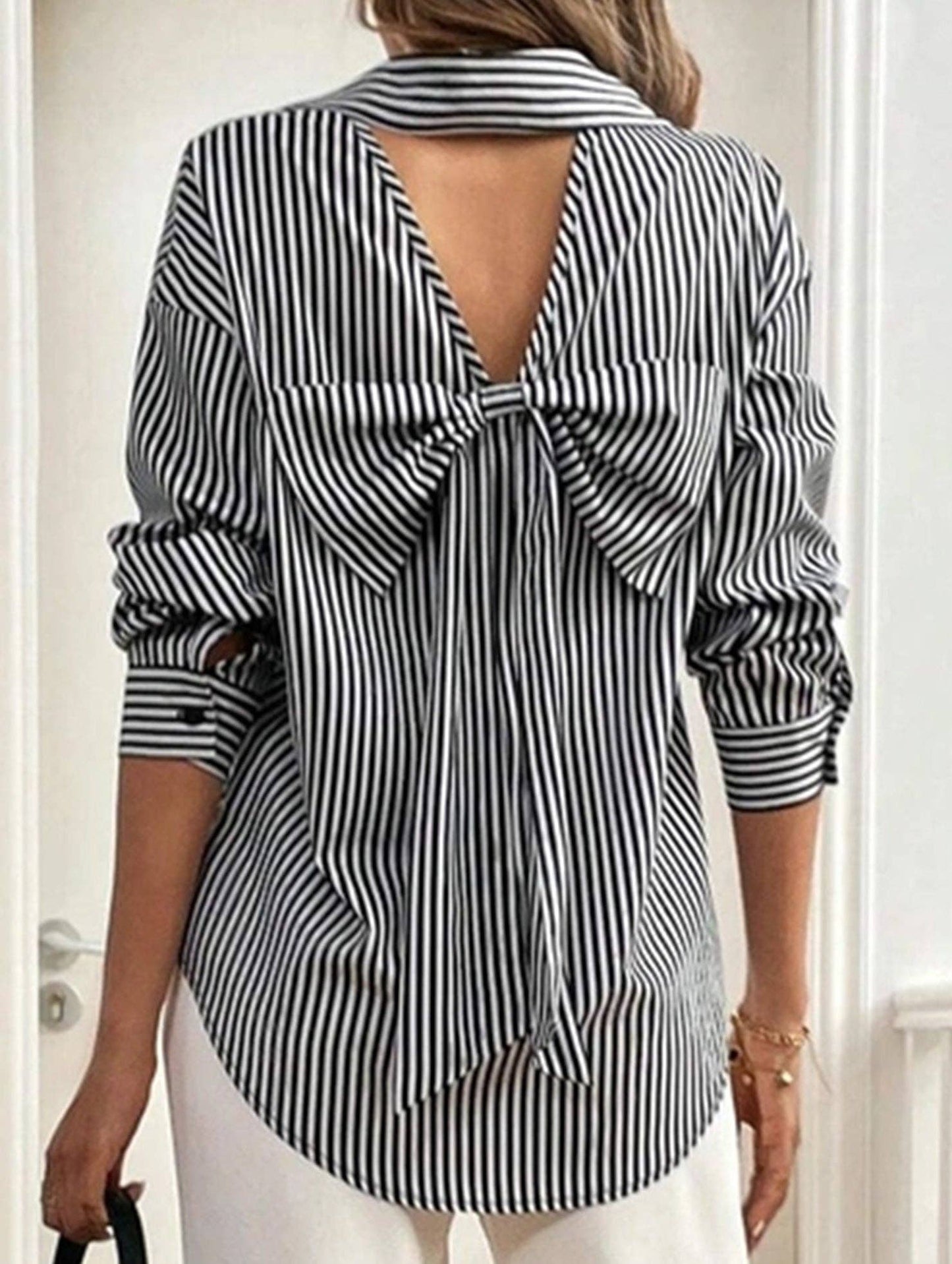 Lovenne Striped Blouse W/Bow