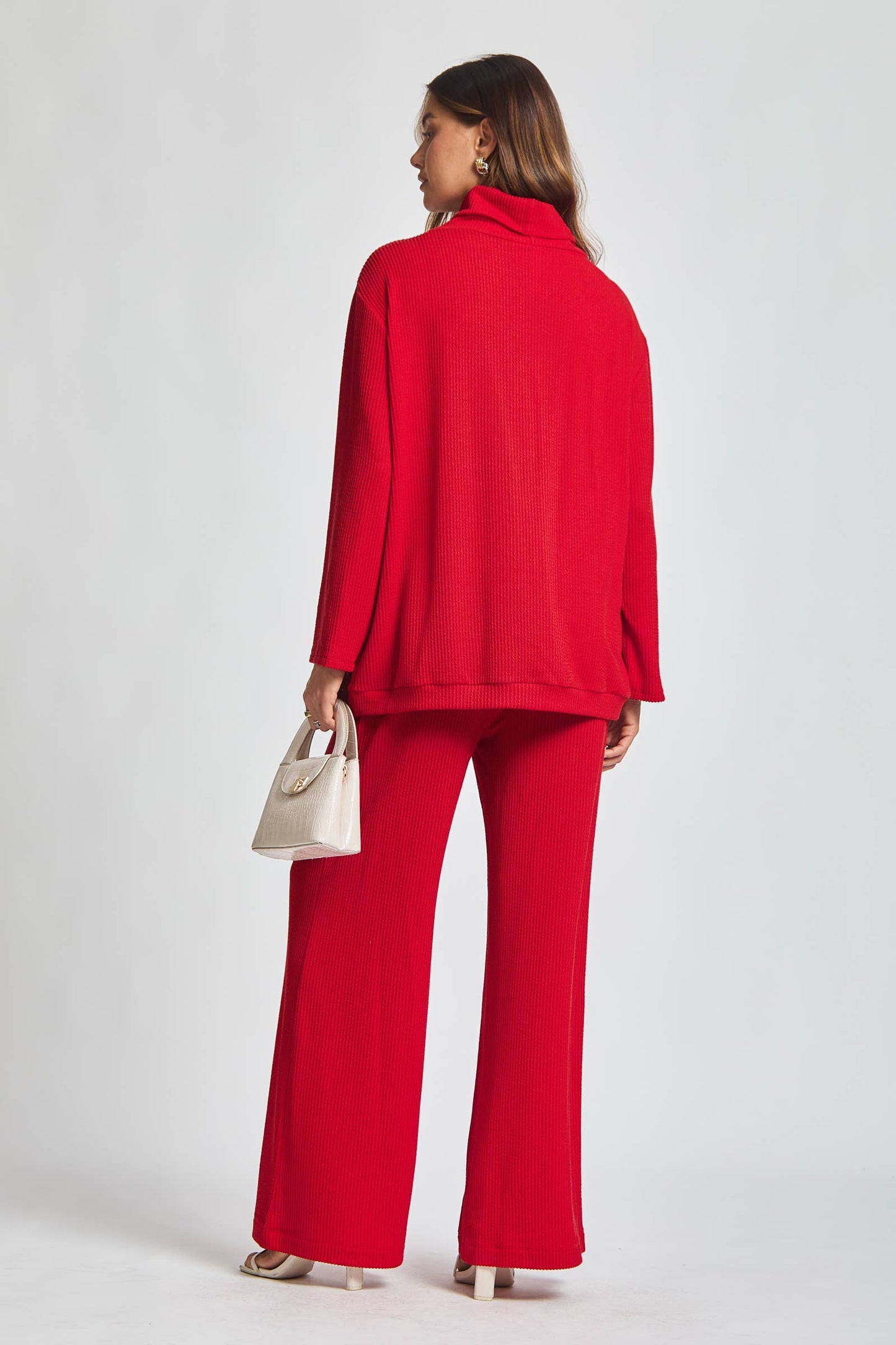 Dear Scarlett - 2-Piece Cowl Neck Ribbed Set TRVSET-LAVISH: WINE