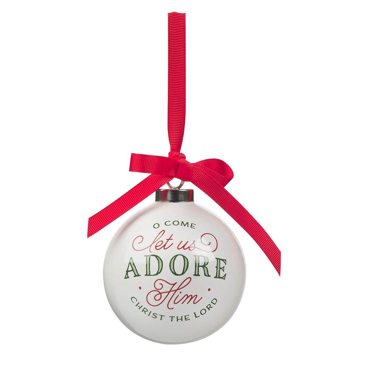 Christian Art Gifts - Ornament Round Let Us Adore Him White