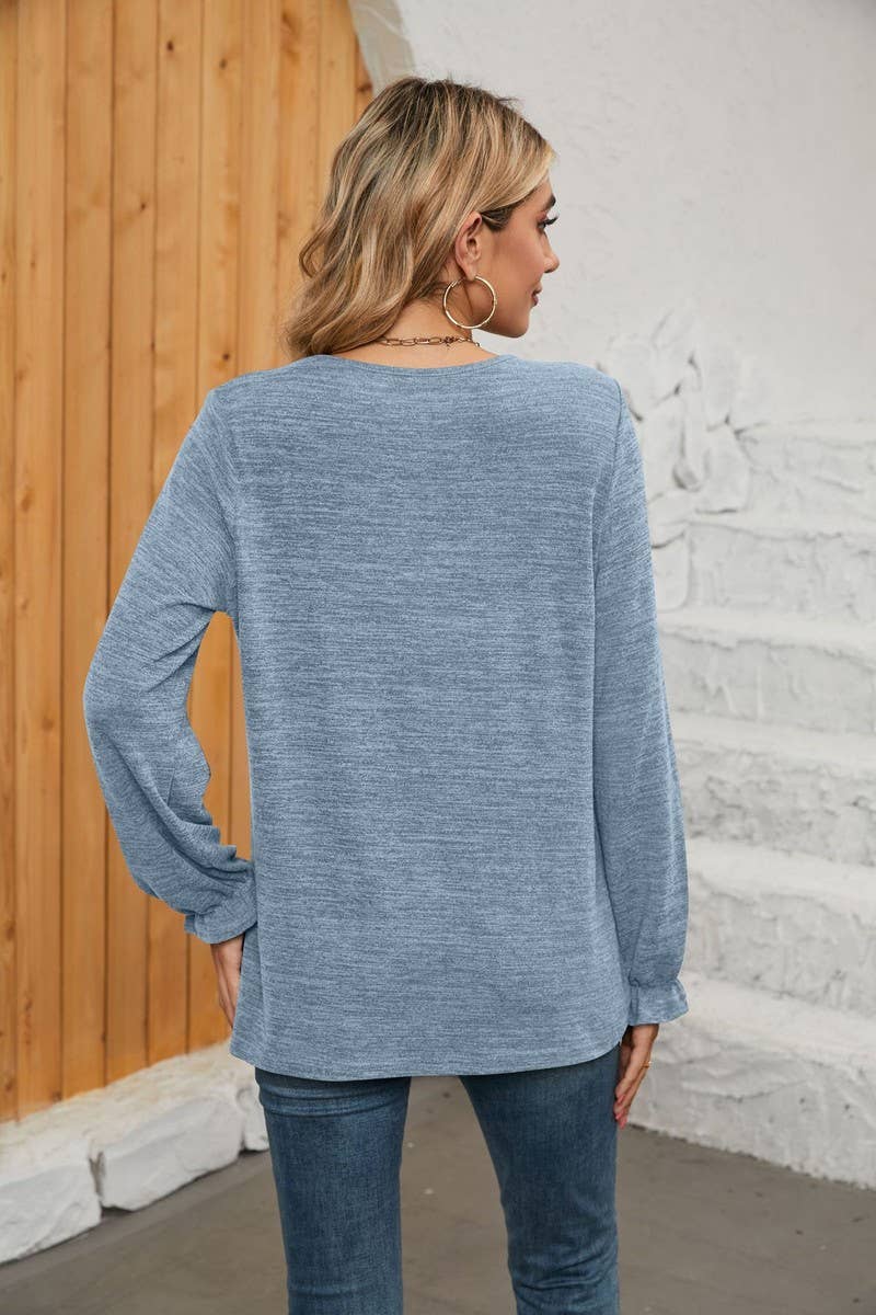 NINEXIS - CWTBLL1048_SOLID COLOR LONG SLEEVE ROUND NECK CASUAL TOP: Green / (XXL) 1