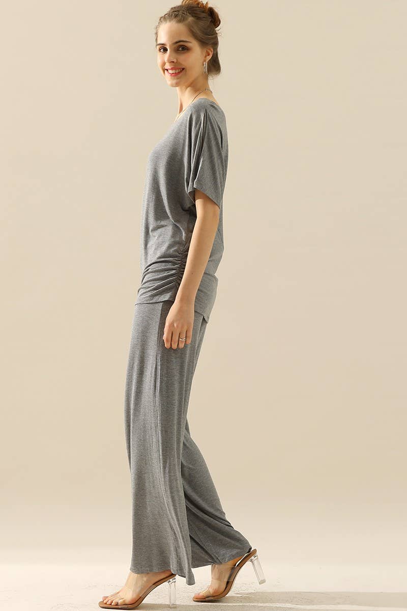 NINEXIS - CWBLP410_HIGH WAIST WIDE LEG PALAZZO LOOSE CASUAL PANTS: BLACK / (M) 1