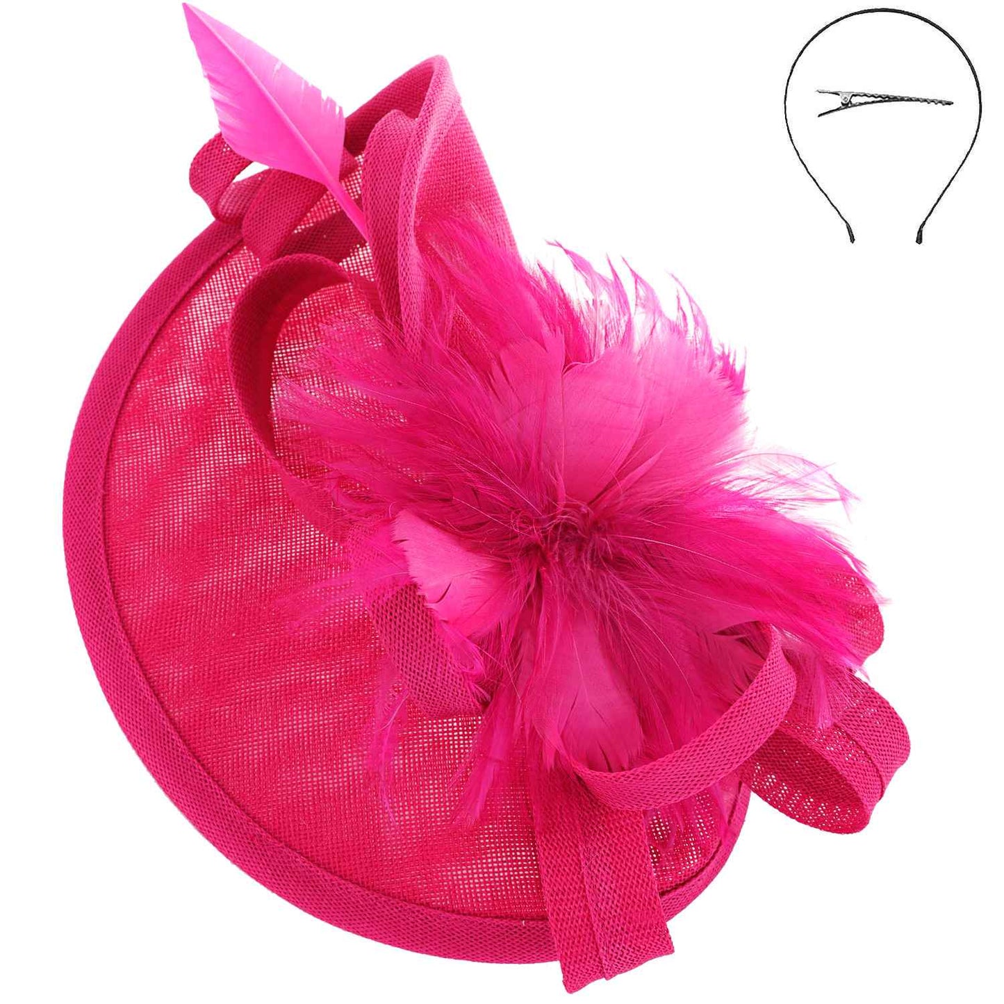 SP Sophia Collection - Fabric Mesh Feather Loop Fascinator: Fuchsia