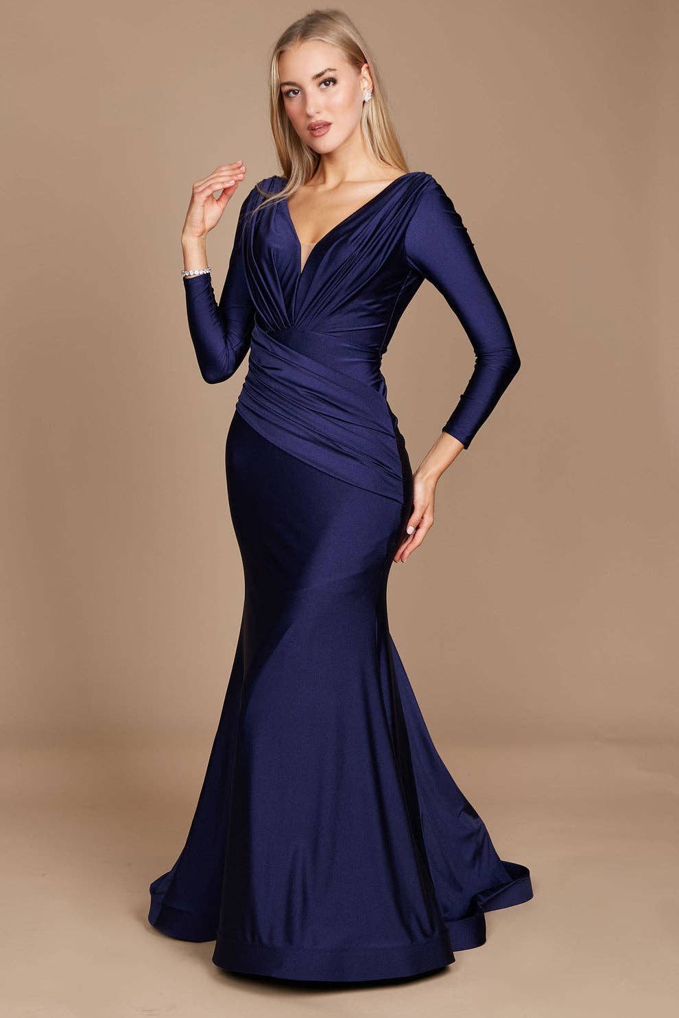 Kos Couture - Long Sleeve Formal Evening Dress  : Royal / 12