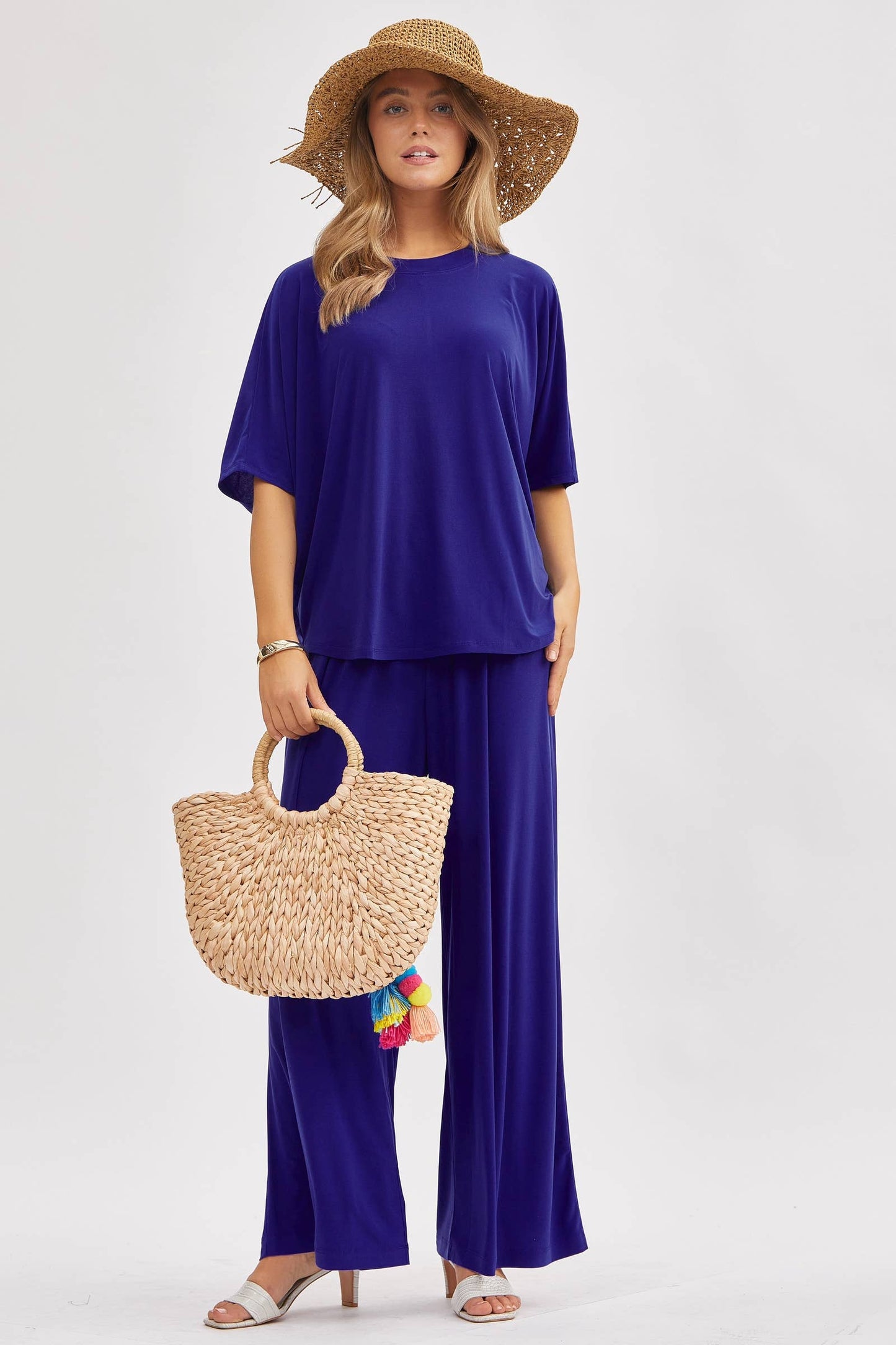 Dear Scarlett - Flowy Top + Wide Leg Set TRVSET-COASTAL: Fuchsia / M