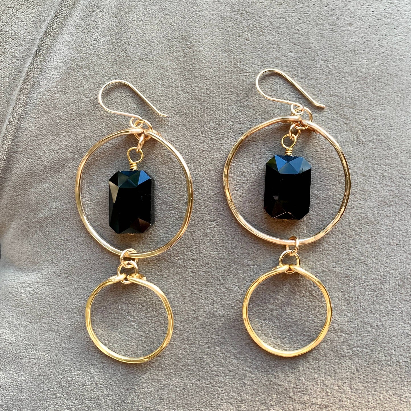 Marble Designs Jewelry - Gold Hammered Double Hoop Earrings with Champagne Crystal: Champagne