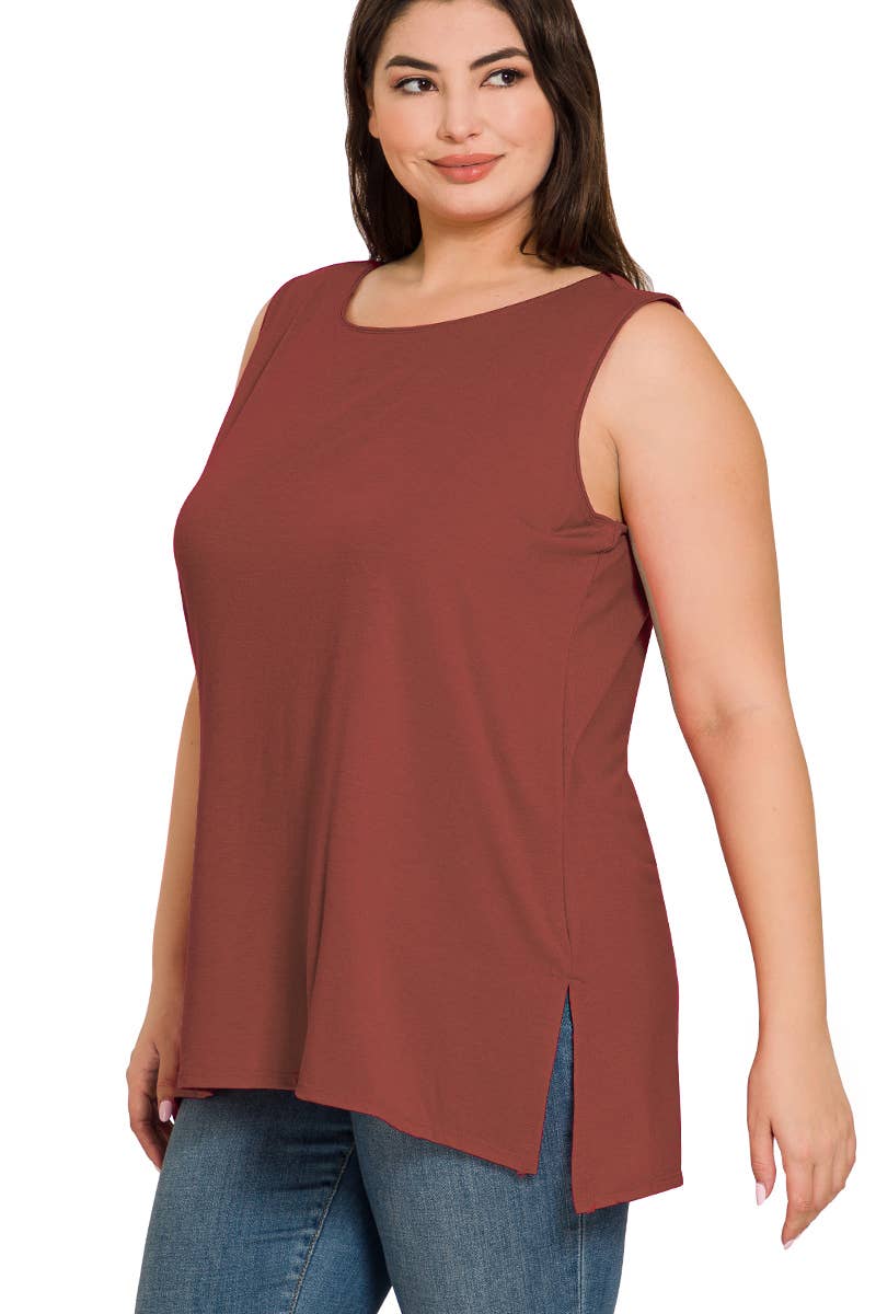 42POPS - SI-22945 Plus Sleeveless Round Top: +BLACK-141094 / 2X