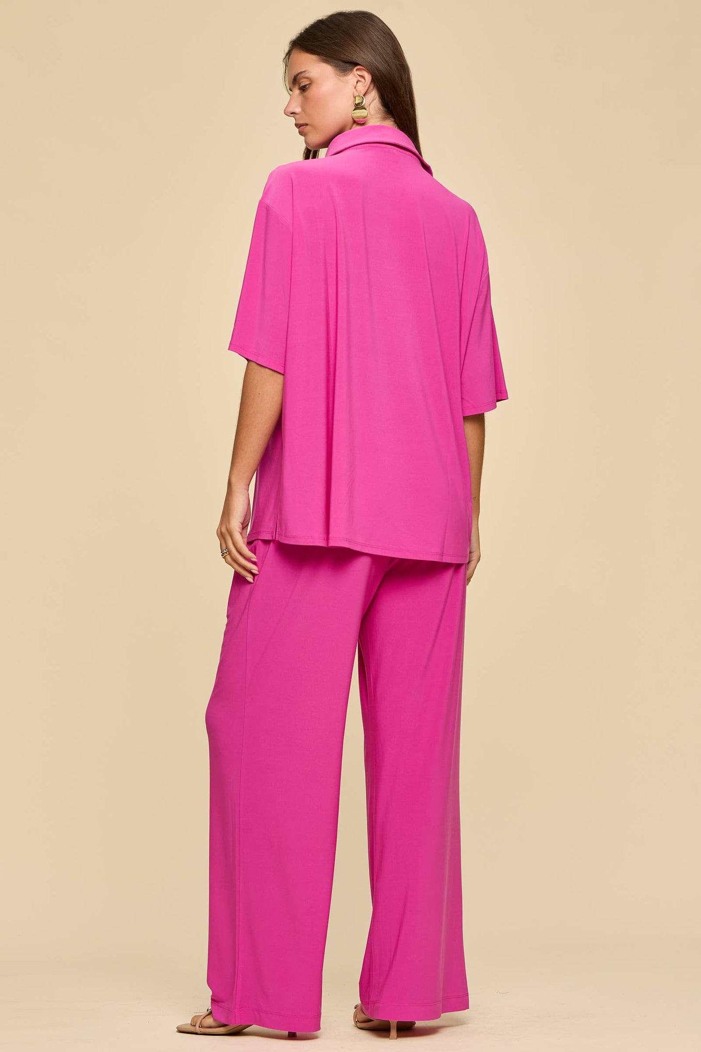 Dear Scarlett - 2-Piece Blouse + Relaxed Pants Resort Wear Set: BLACK / S