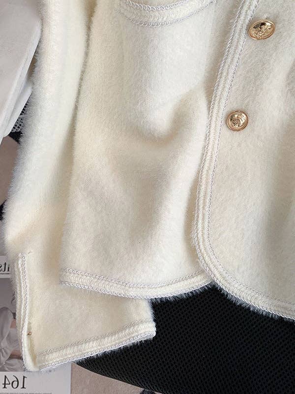 UZ Wholesale Store - Buttoned Velvet Long Sleeves Loose Cardigan: BLACK / One_size