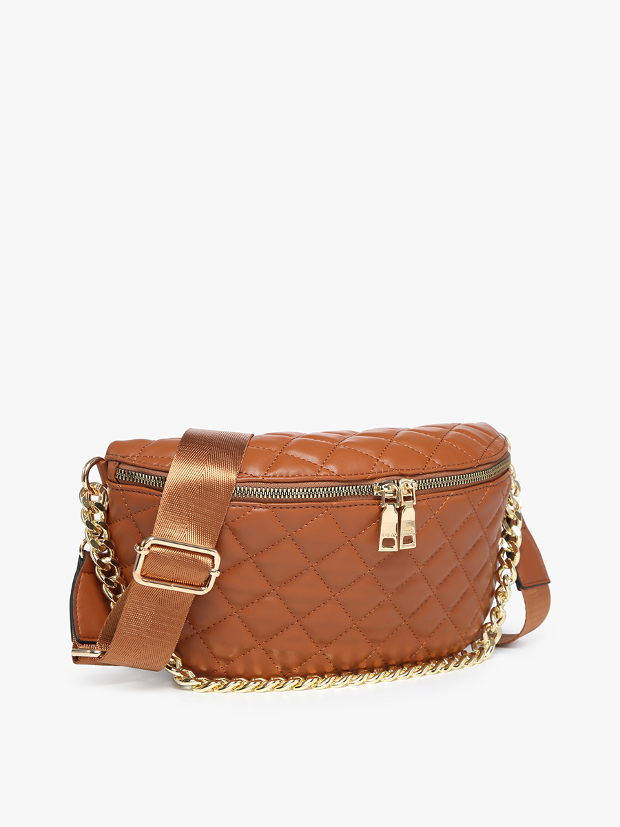 M2402 Sylvie Quilted Belt Bag w/ Chain Strap: Blue/Grey