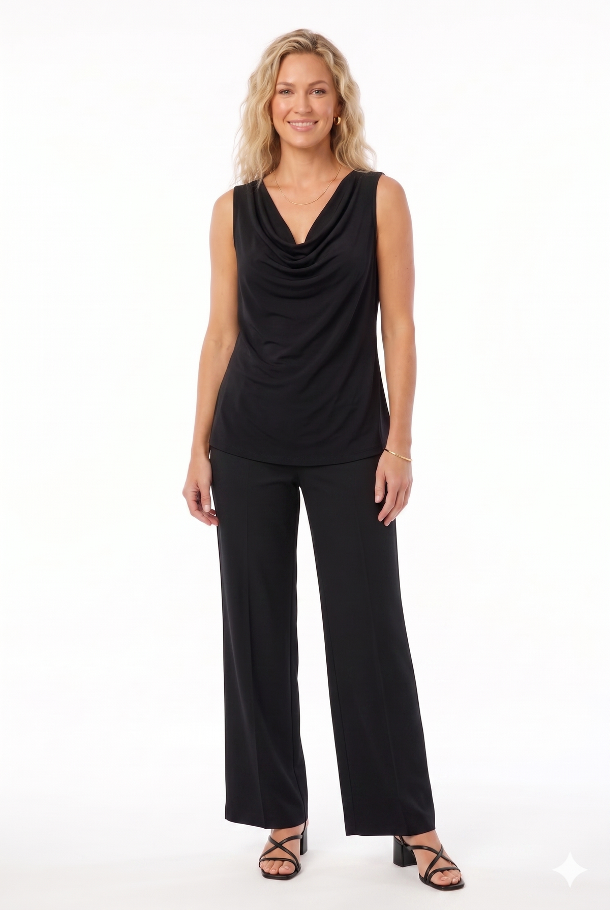 Jostar - BNS Cowl Neck Top-2069BN-TRS1: Brown / S