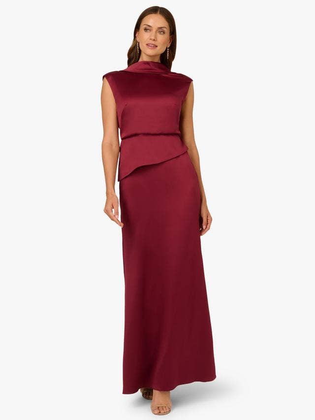 Immediate Apparel - High Neck Sleeveless Satin Evening Gown by Adrianna Papell AP1E212258: Crimson Haze / 8