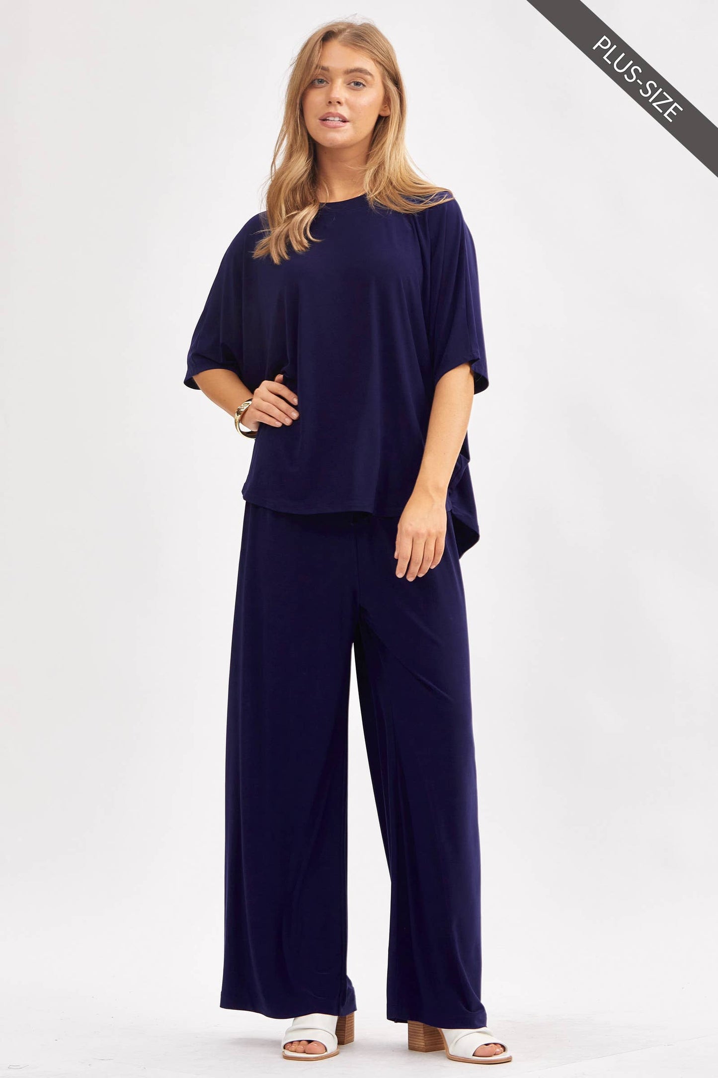 Dear Scarlett - PLUS SIZE Flowy Top + Wide Leg Set TRVSET-COASTAL: Royal Blue / 3X
