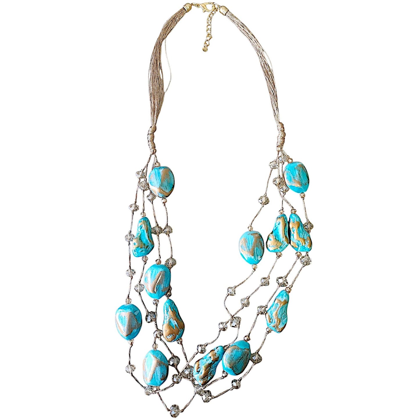 Bijoux Envie Statement Jewelry - Long Turquoise Chunky Bead Necklace | Layered | Coastal Boho