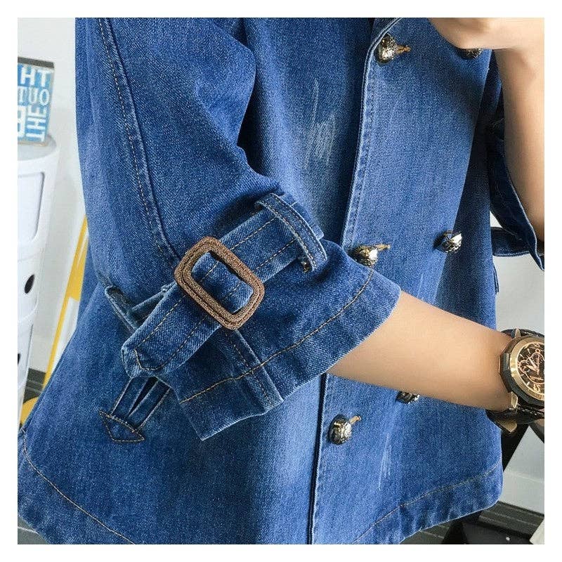 UZ Wholesale Store - Double Breasted Loose Denim Jacket: BABY BLUE / M