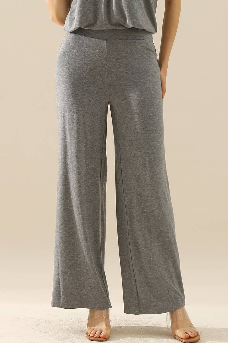 NINEXIS - CWBLP410_HIGH WAIST WIDE LEG PALAZZO LOOSE CASUAL PANTS: BLACK / (L) 1