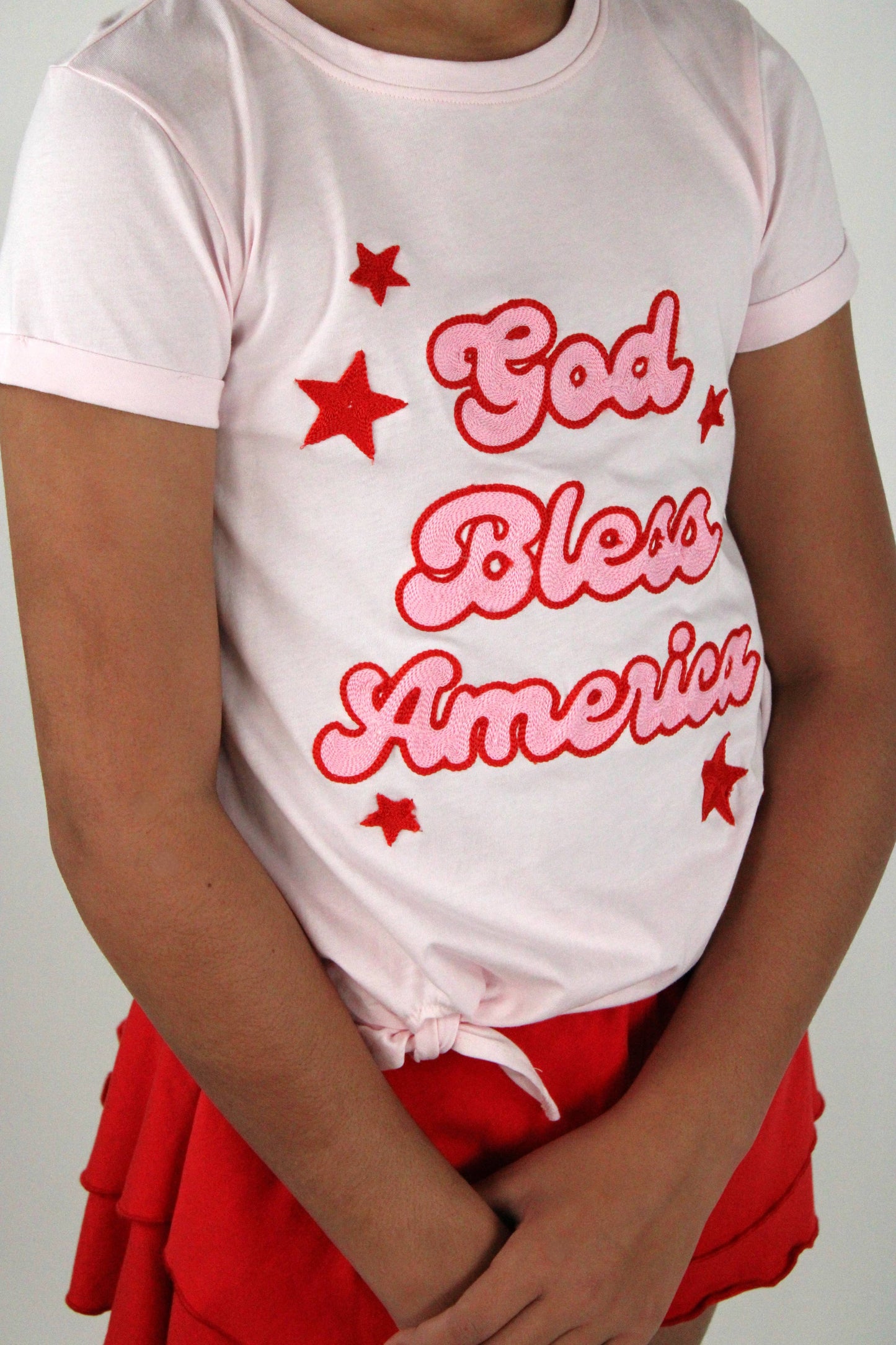 Paper Flower - God bless America front knot t-shirt - TWEEN GIRLS