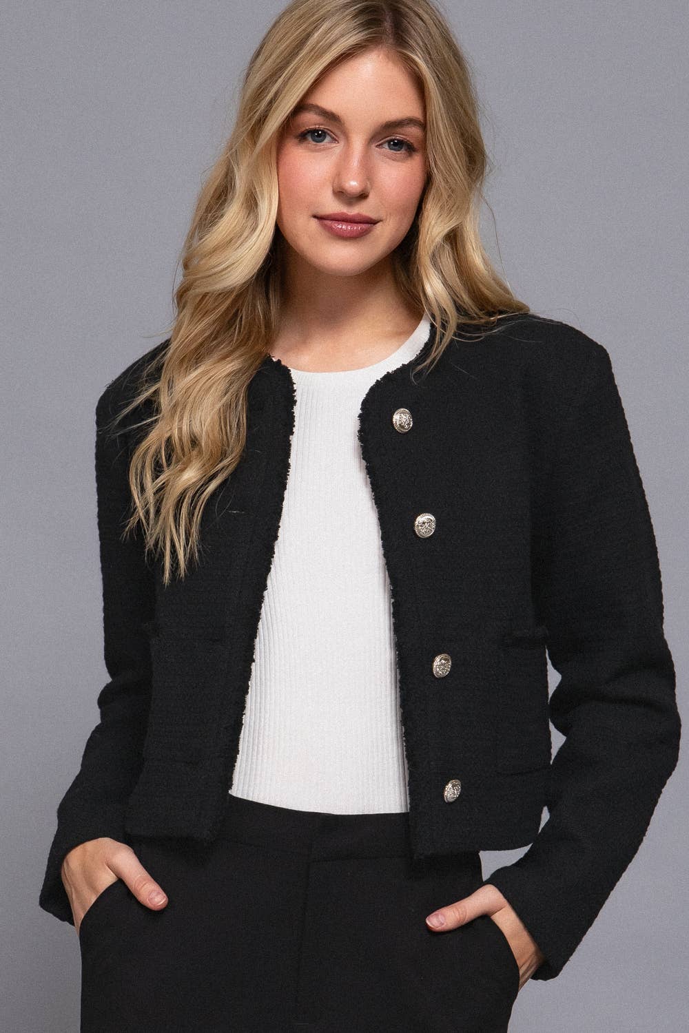 42POPS -  Button Down Tweed Jacket: RED