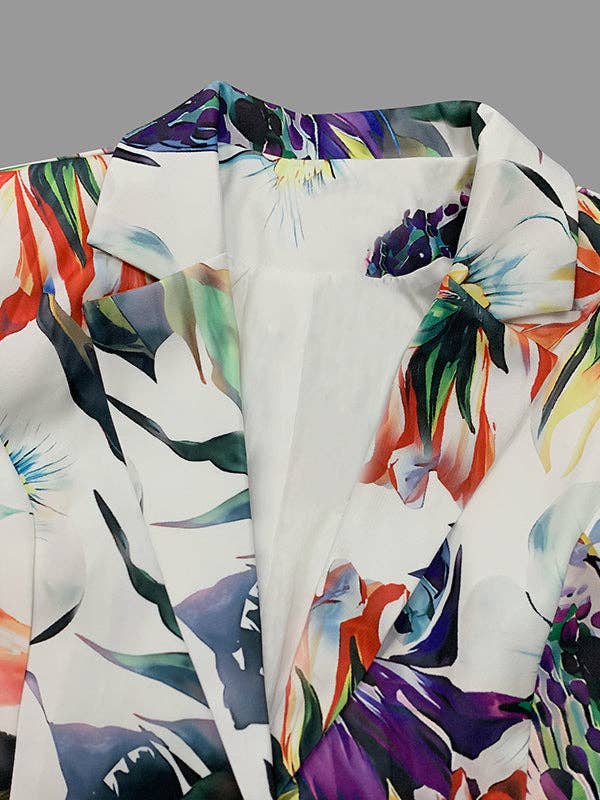 UZ Wholesale Store - Long Sleeves Floral Printed Split-Joint Lapel Suit Outerwear: COLORFUL / S