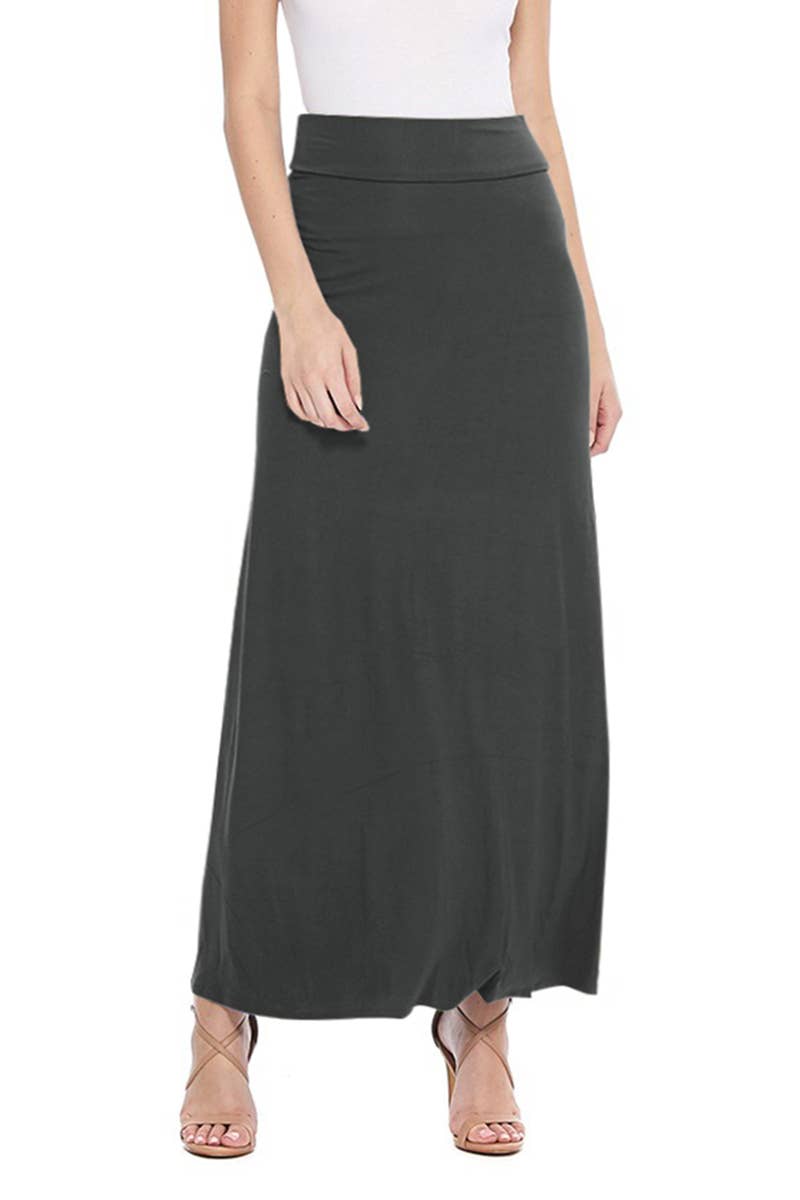 MOA COLLECTION - Solid Color Basic Casual Knit Long Maxi Skirt: Burgundy / XXXL