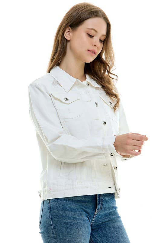 BLUE AGE - LADY CASUAL COTTON DENIM JEAN JACKET (OPEN PACK): Olive / 100% Cotton / M