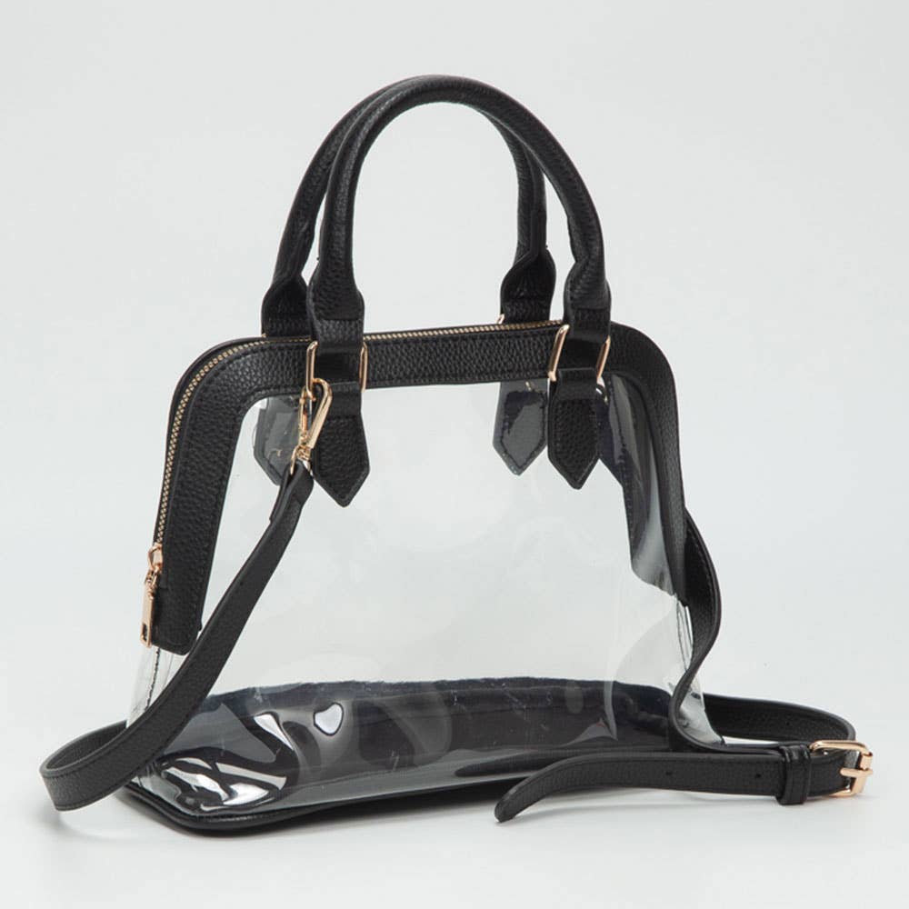 Sensibling Corp. - Faux Leather Trim Transparent Structured Top Handle Handbag / Crossbody Bag: Clear,Leopard