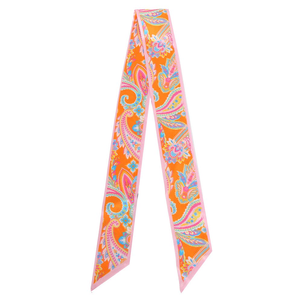 Sensibling Corp. - Botanical Stripe Paisley Print Silk Feel Twilly Skinny Scarf: Yellow