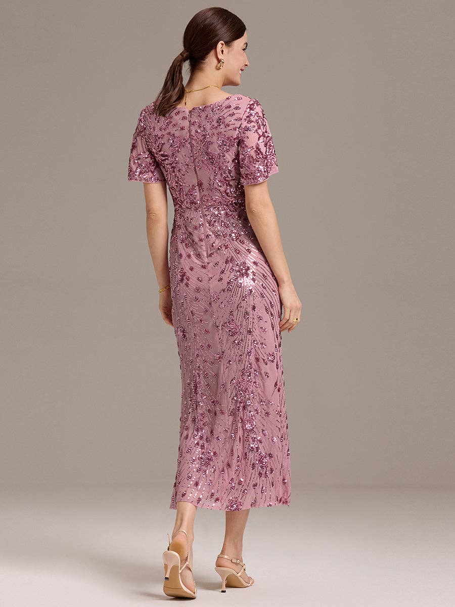 Ever-Pretty - Strapless Deep Fishtail Paillette Midi Evening Dresses: Sapphire Blue / 22