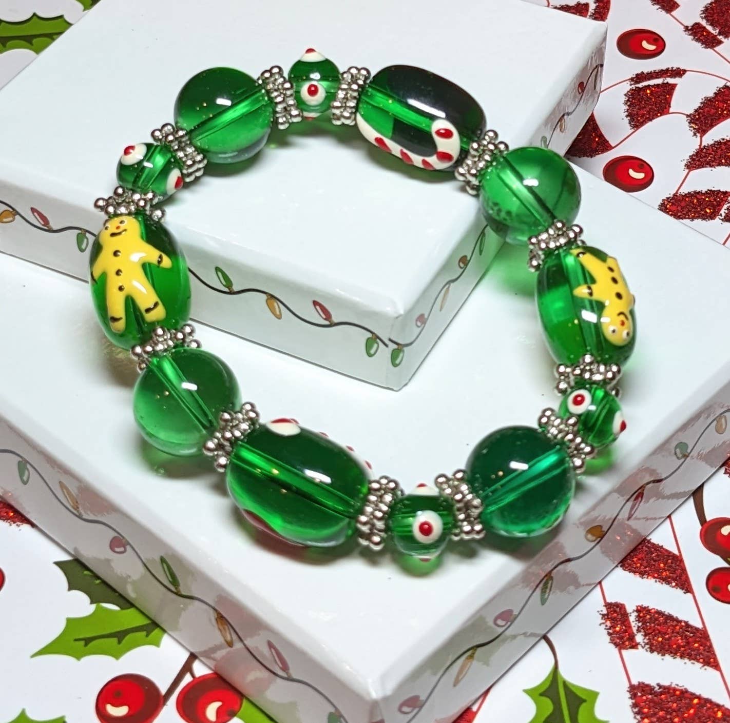 Fiona Accessories - Christmas Bracelet Painted Snowman Gift Tree Holiday Gifts: White Snowman