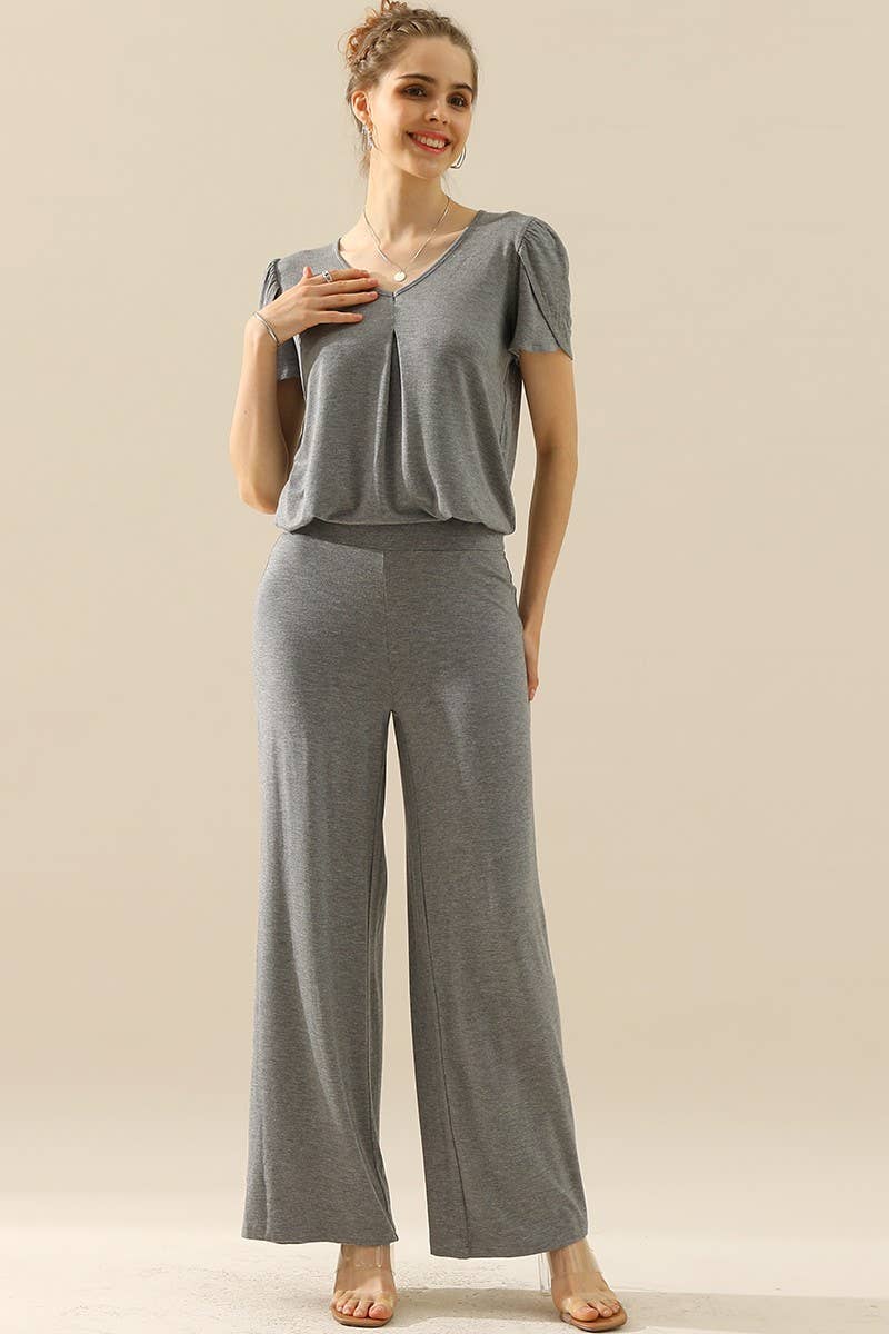 NINEXIS - CWBLP410_HIGH WAIST WIDE LEG PALAZZO LOOSE CASUAL PANTS: BLACK / (M) 1