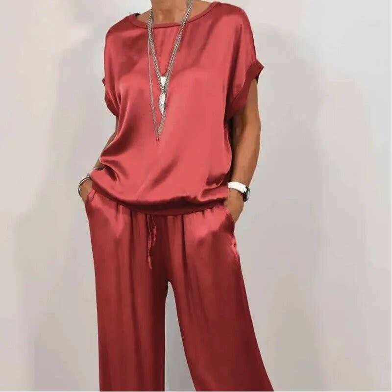 UZ Wholesale Store - Casual Pure Color Loose Tee Wide Leg Pants Set: BLACK / 2XL